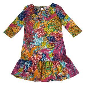Lilly Pulitzer Girls French Terry Ruffle Hem Colorful Shift Dress Size XL 12-14